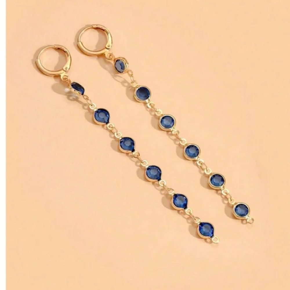 ❤️ FREE Tiered Blue Circle Baguette Hipster Hippie Art Chic Stone Boho Earrings